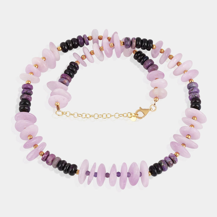 Handmade 925 silver necklace with kunzite, sugilite, amethyst, and hematite gemstone beads