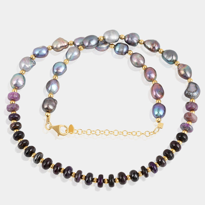 Sugilite, Pearl and Hematite Silver Necklace