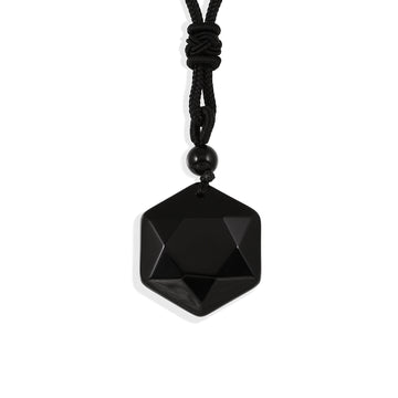 Black Onyx Hexagram Rope Pendant Necklace