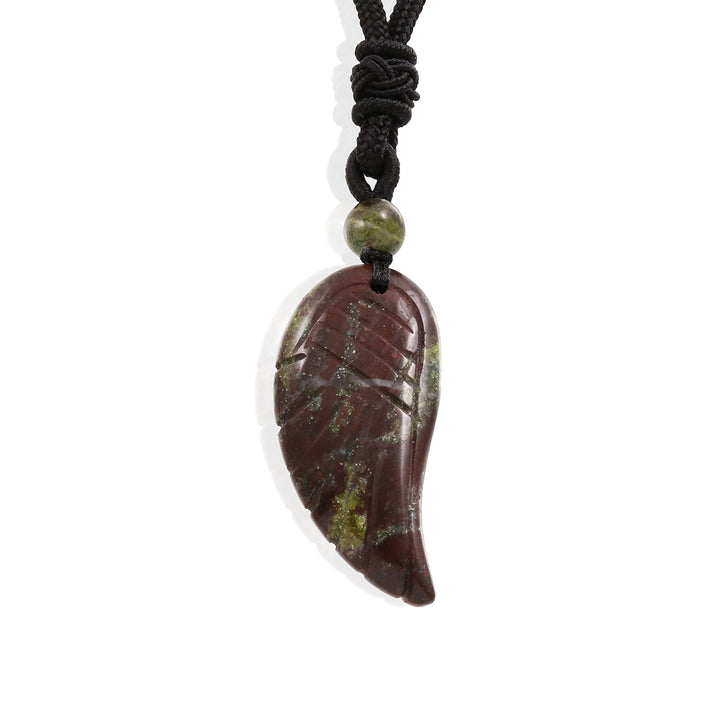 Dragon Blood Jasper Carved Angel Wing Rope Pendant