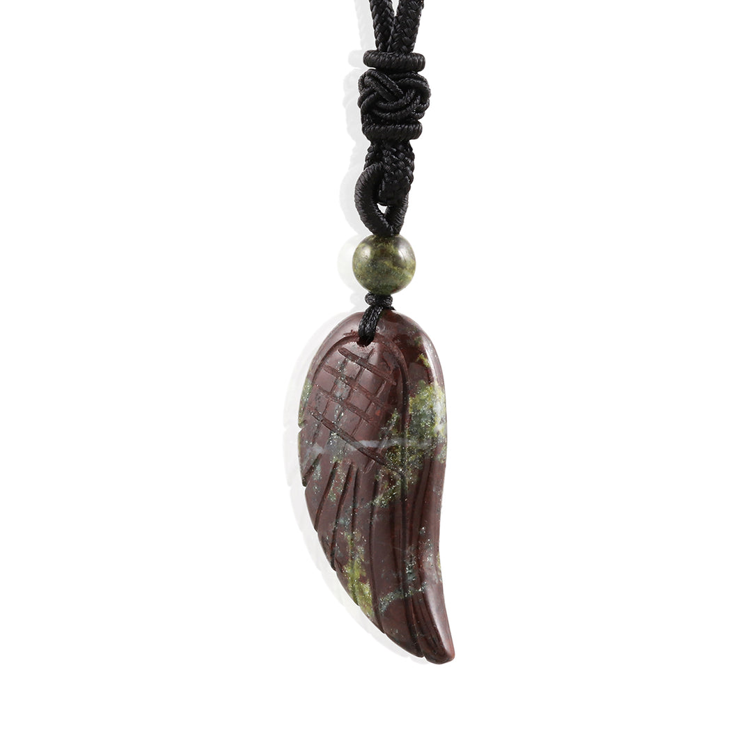 Dragon Blood Jasper Carved Angel Wing Rope Pendant