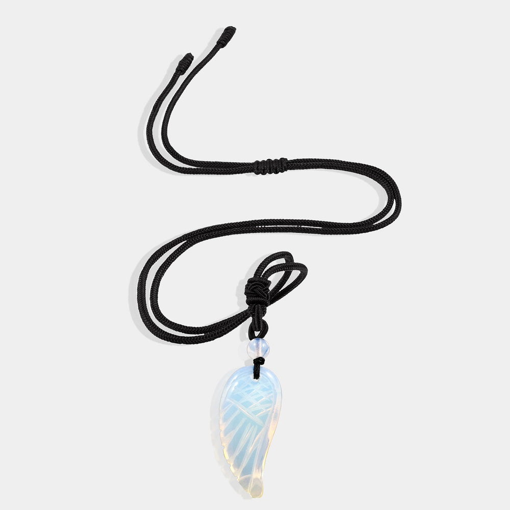 Natural Ethiopian Opal Angel Wing Pendant Necklace with adjustable rope