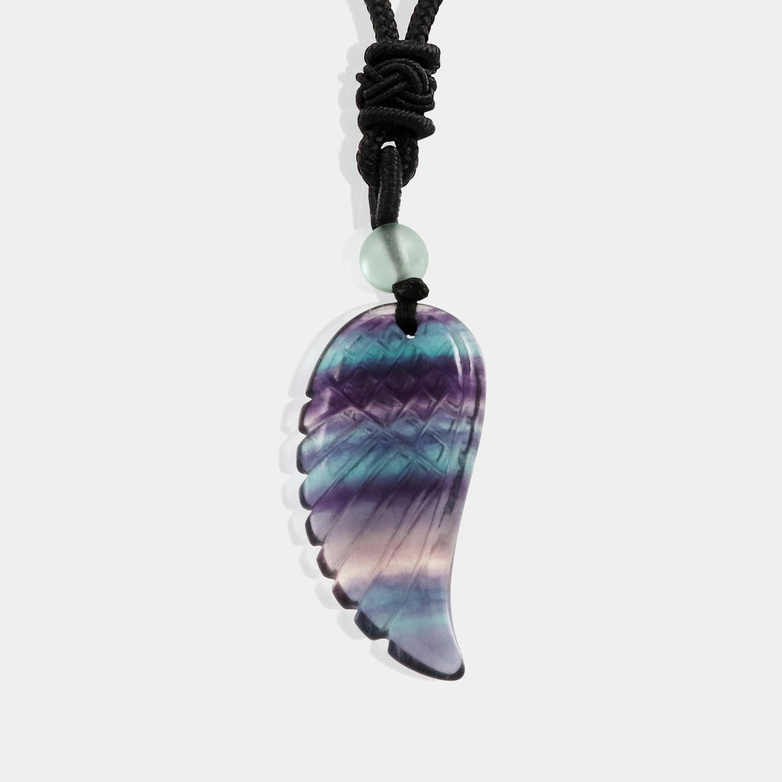 Natural Fluorite Angel Wing Pendant Necklace with adjustable rope