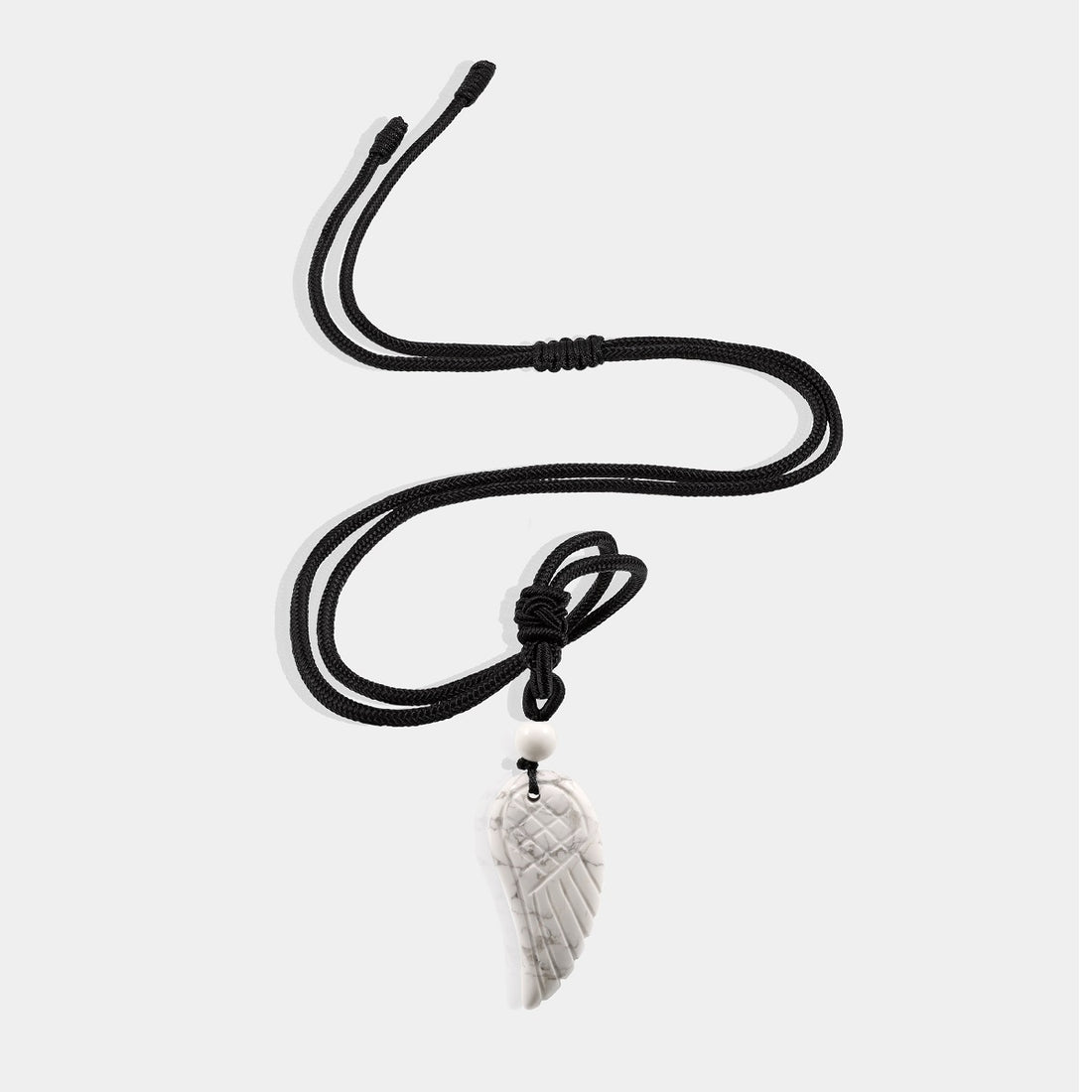 Natural Howlite Angel Wing Pendant Necklace with adjustable rope.