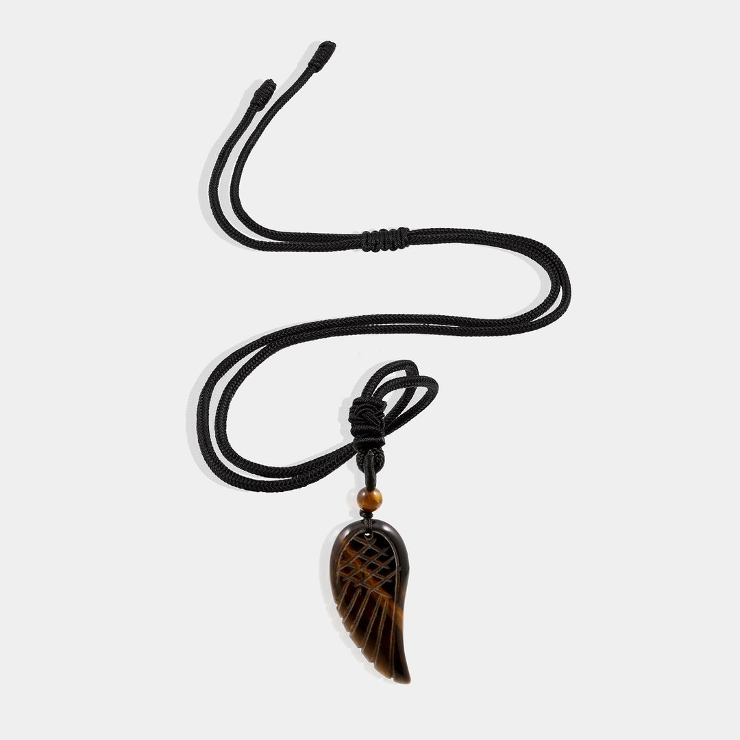 Natural Tiger's Eye Angel Wing Pendant Necklace with adjustable rope