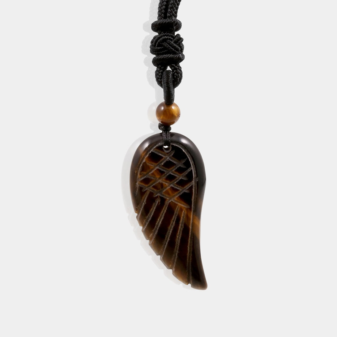 Natural Tiger's Eye Angel Wing Pendant Necklace with adjustable rope