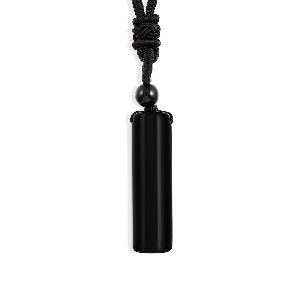 Black Onyx Cylinder Adjustable Rope Pendant