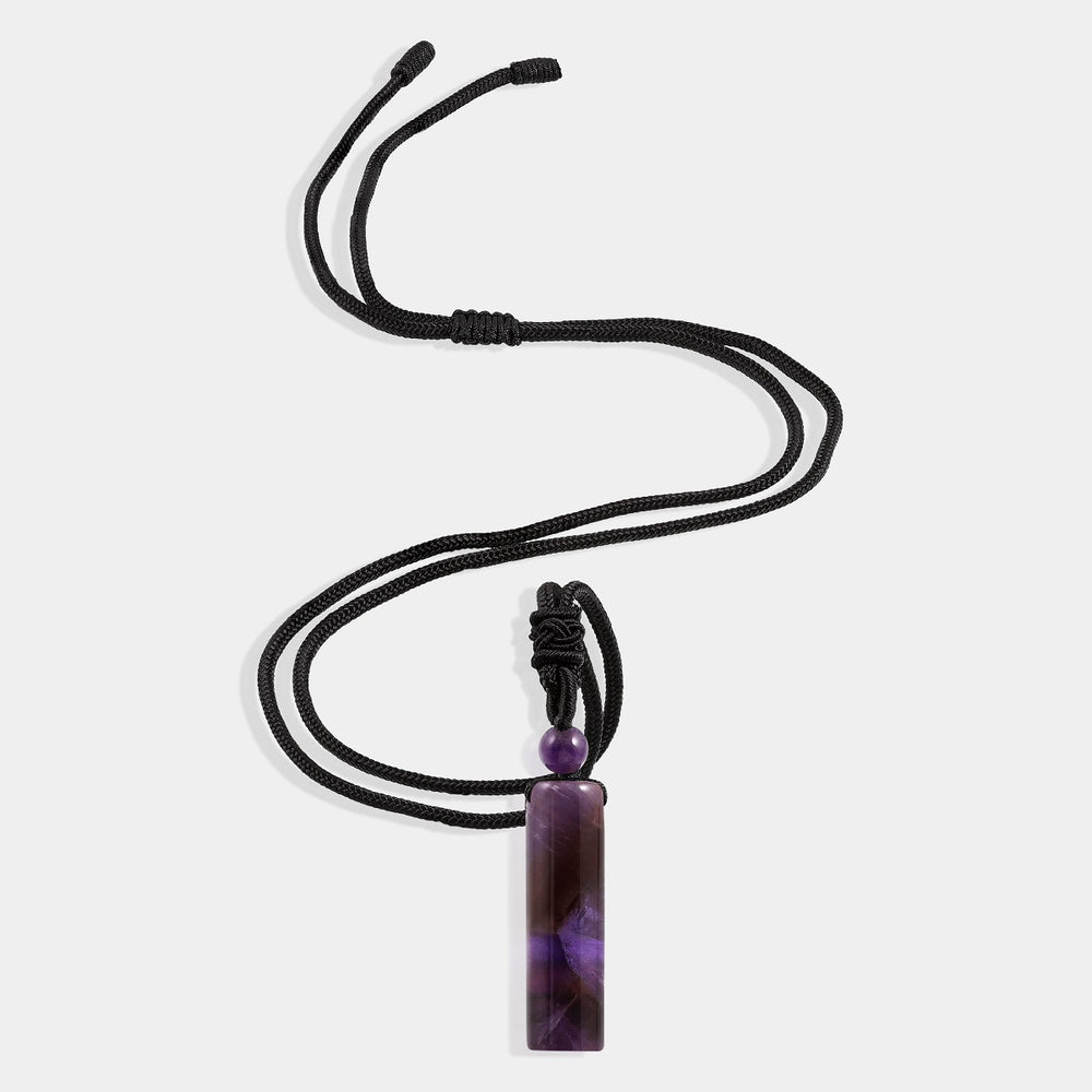 Natural Amethyst Cylinder Adjustable Rope Pendant Necklace with enchanting purple gemstone and adjustable length
