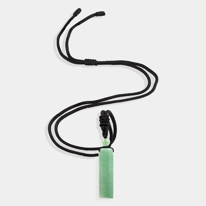 Natural Green Aventurine Cylinder Adjustable Rope Pendant Necklace with green gemstone and adjustable length.