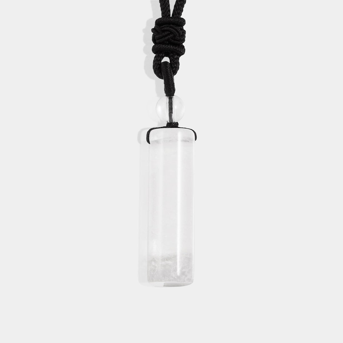 Natural White Quartz Cylinder Adjustable Rope Pendant Necklace with pristine white gemstone and adjustable length.