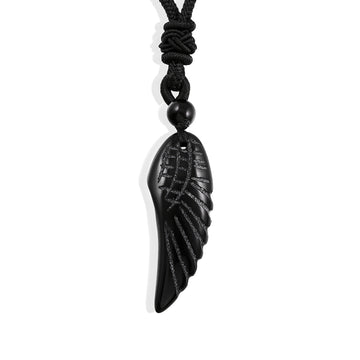 Black Onyx Angel Wing Unisex Rope Pendant