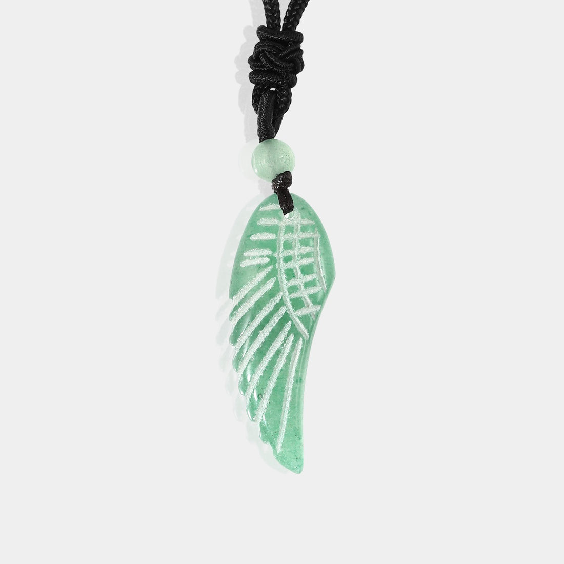 Natural Green Aventurine Angel Wing Pendant Necklace with adjustable rope.