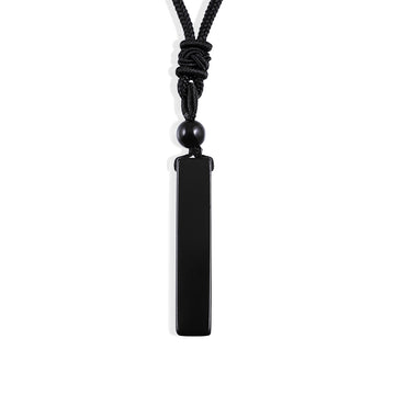 Black Onyx Bar Rope Pendant Necklace