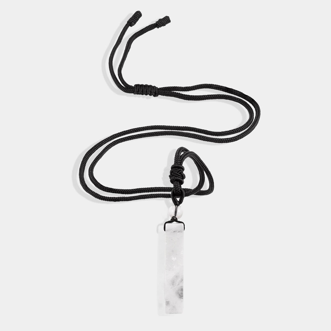 Natural White Quartz Bar Rope Pendant Necklace with adjustable length and elegant design