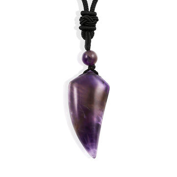 Amethyst Wolf Fang Tooth Rope Pendant Necklace