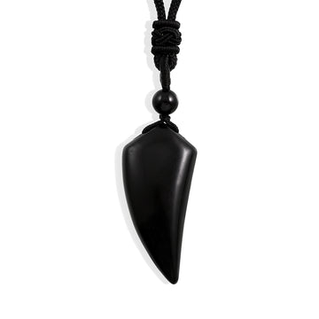 Black Onyx Wolf Fang Tooth Rope Pendant Necklace