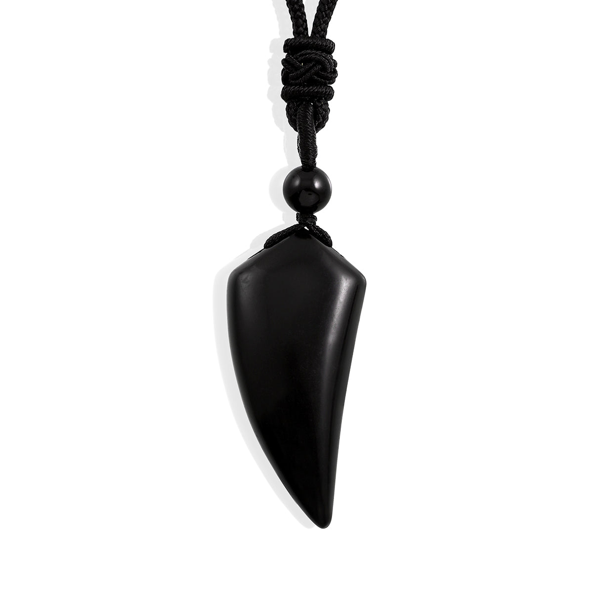 Black Onyx Wolf Fang Tooth Adjustable Rope Pendant