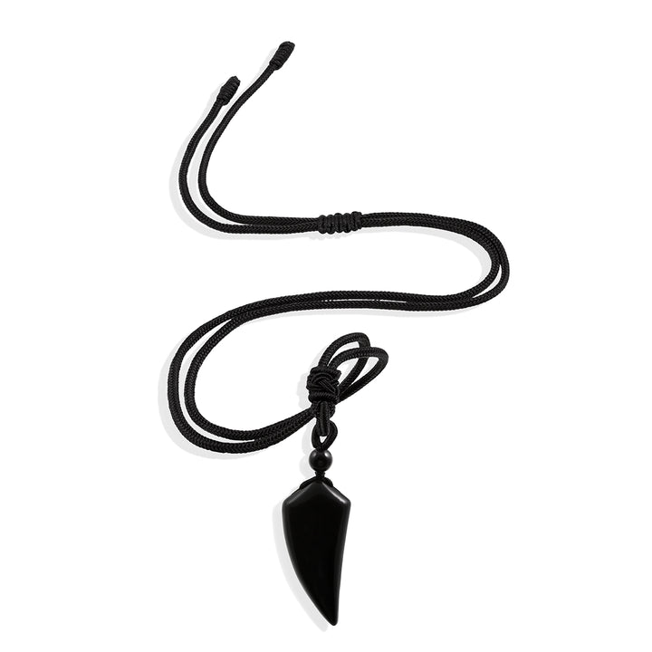 Black Onyx Wolf Fang Tooth Adjustable Rope Pendant