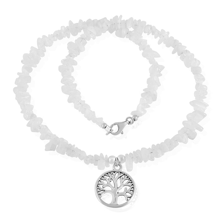 Rainbow Moonstone Tree of Life Charm Silver Necklace