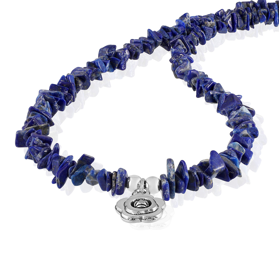 Lapis Lazuli Flower Charm Silver Necklace