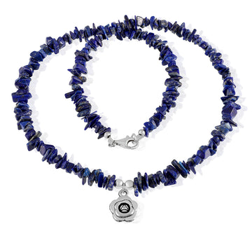 Lapis Lazuli Flower Charm Silver Necklace