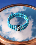 Bracelet with Blue Opaline Gemstone Beads and Evil Eye Beads