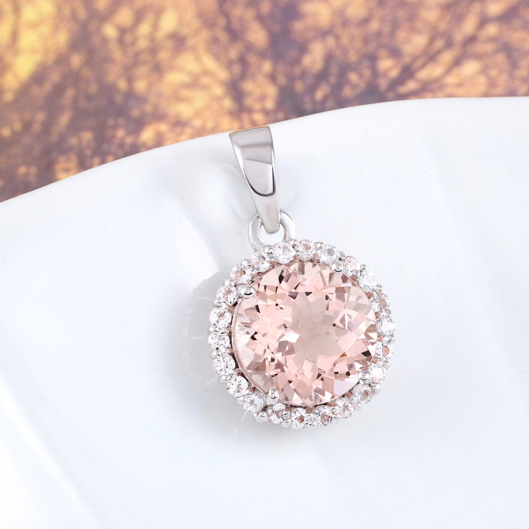 Morganite and White Topaz Silver Pendant