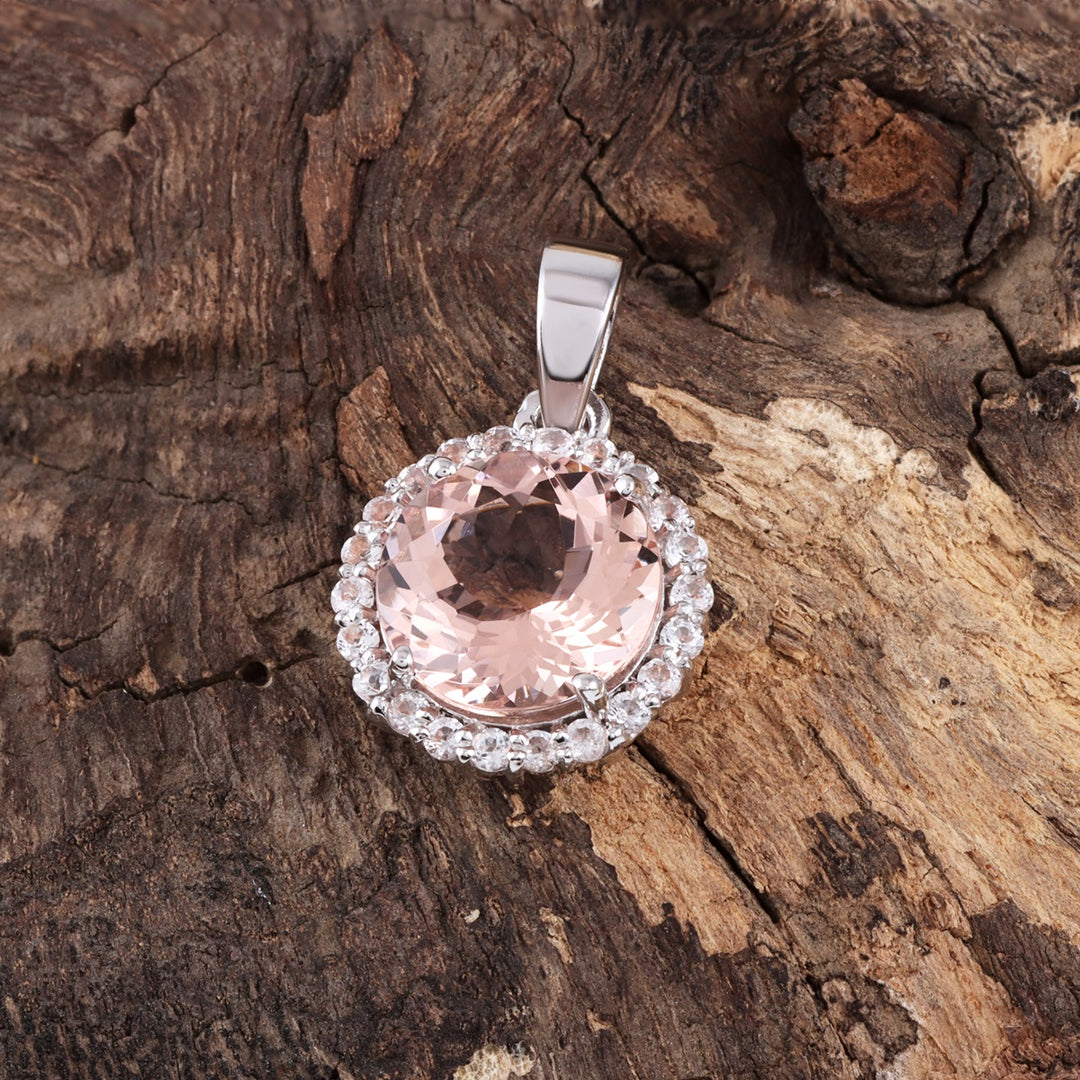 Morganite and White Topaz Silver Pendant