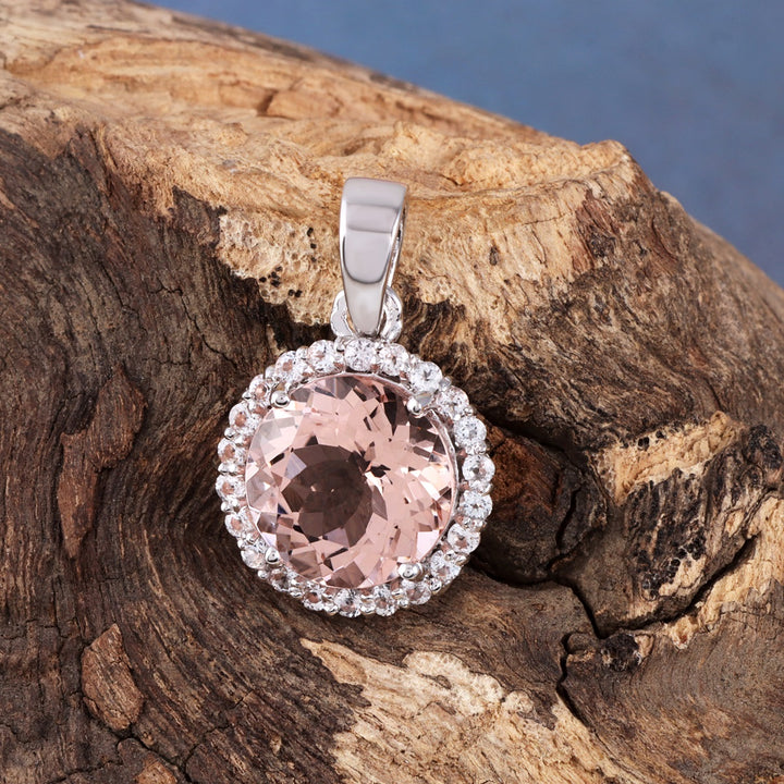 Morganite and White Topaz Silver Pendant