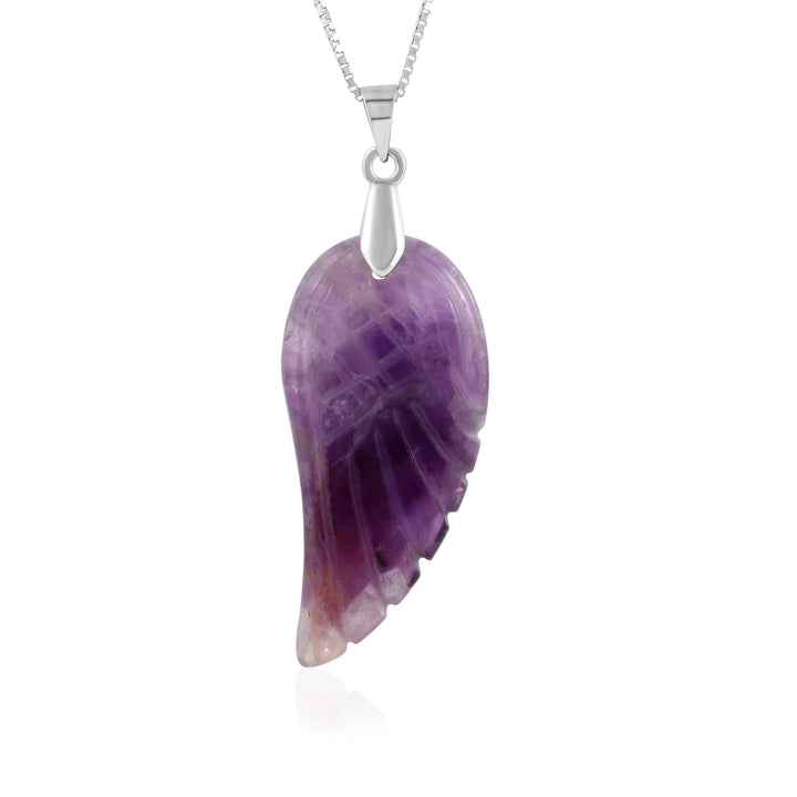 Elegant Amethyst Angel Wing Feather Pendant