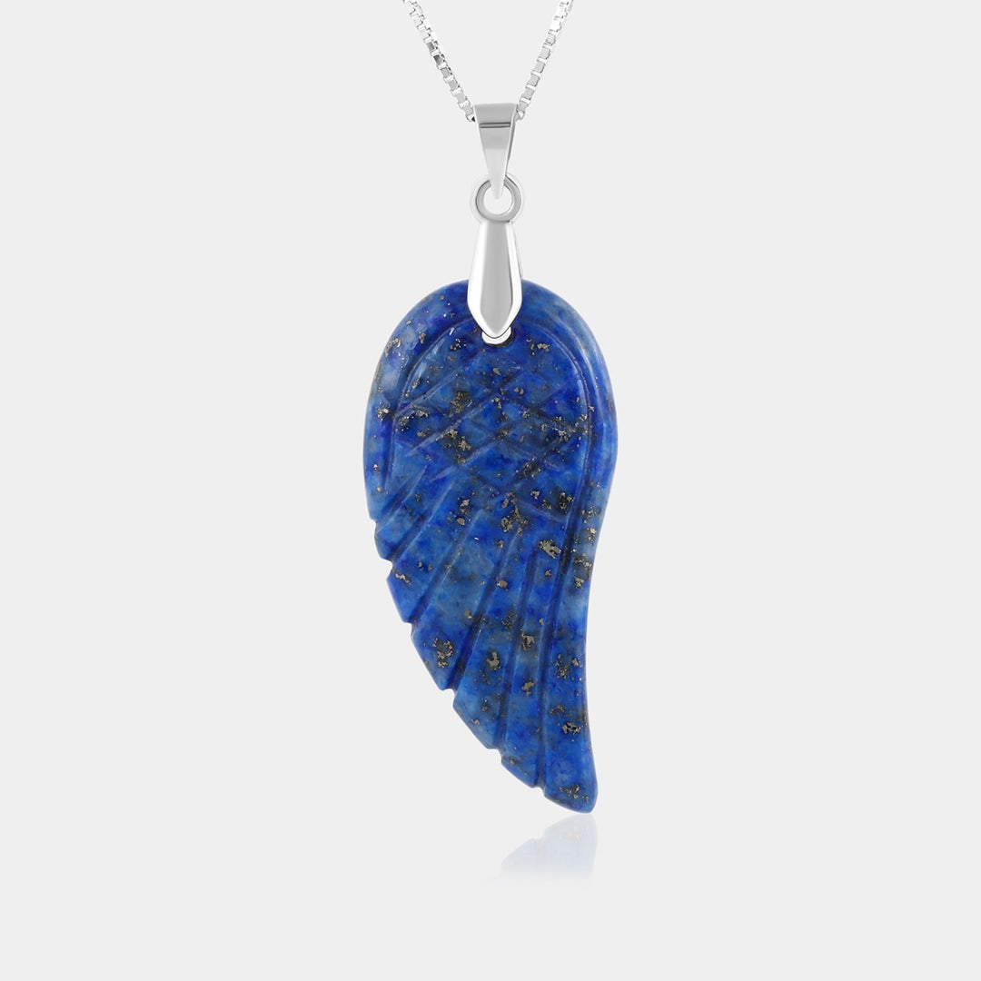 Close-up of Natural Lapis Lazuli Angel Wing Pendant