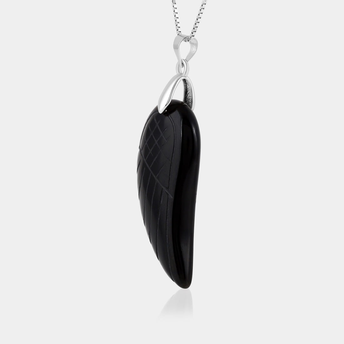 Black Obsidian Angel Wing Pendant Front View