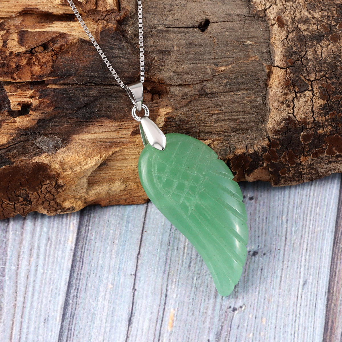 Serenity Green Aventurine Angel Wing Pendant Front View
