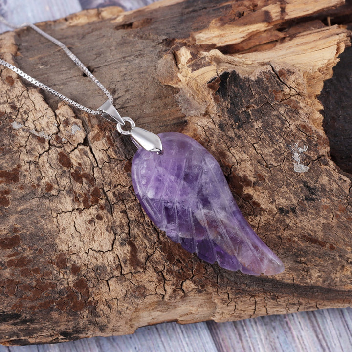 Elegant Amethyst Angel Wing Pendant Front View