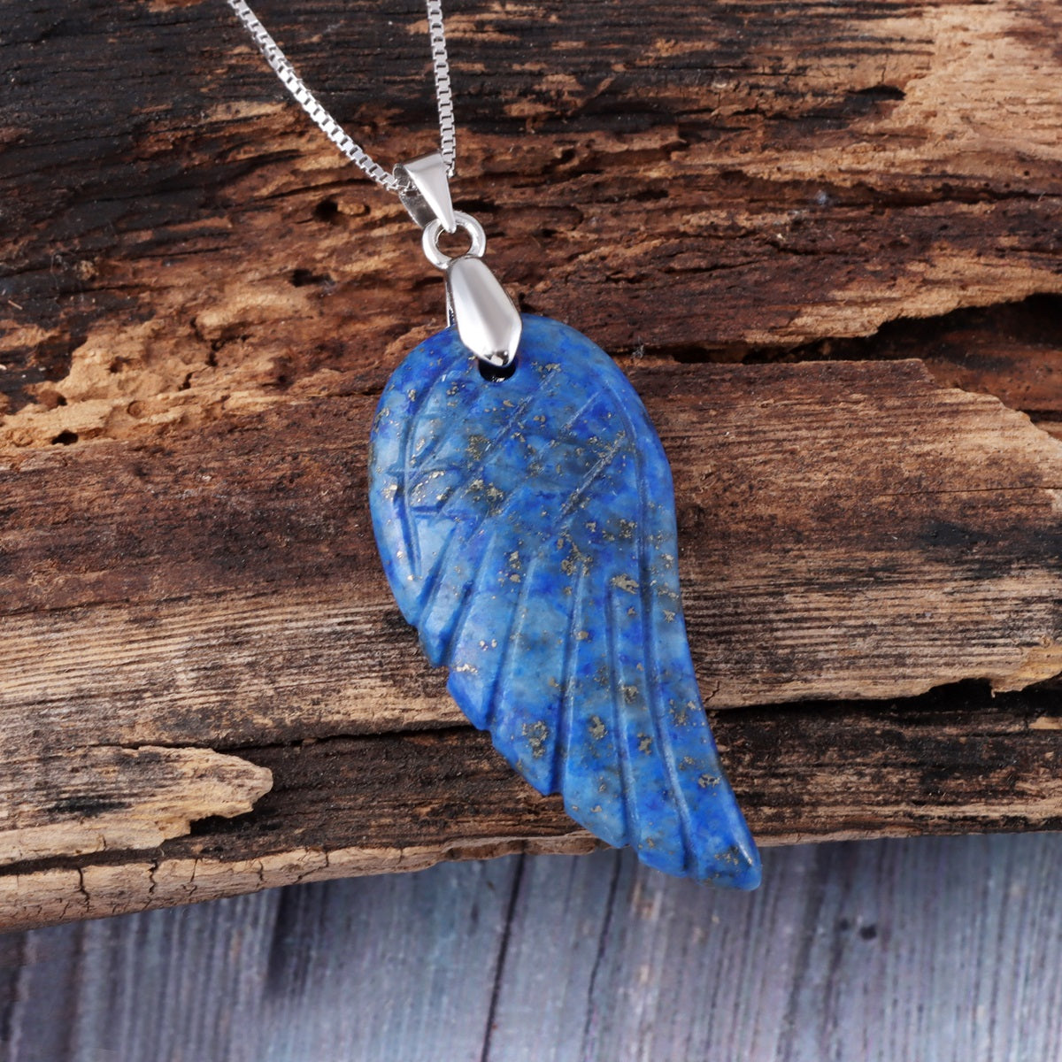 Lapis Lazuli Angel Wing Pendant Front View