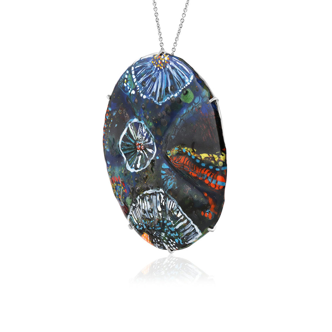 Enamel Graphics Painted Silver Pendant