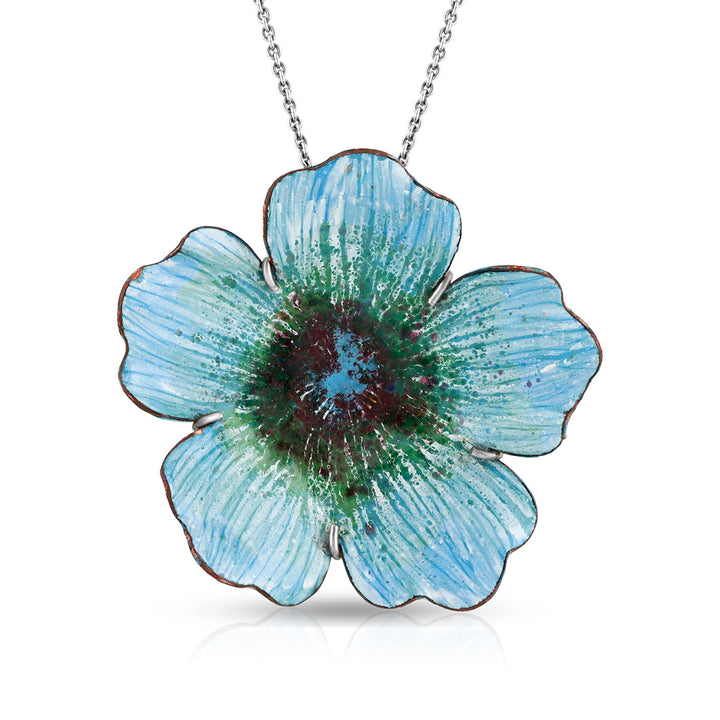 Enamel Blue Flower Painted Silver Pendant