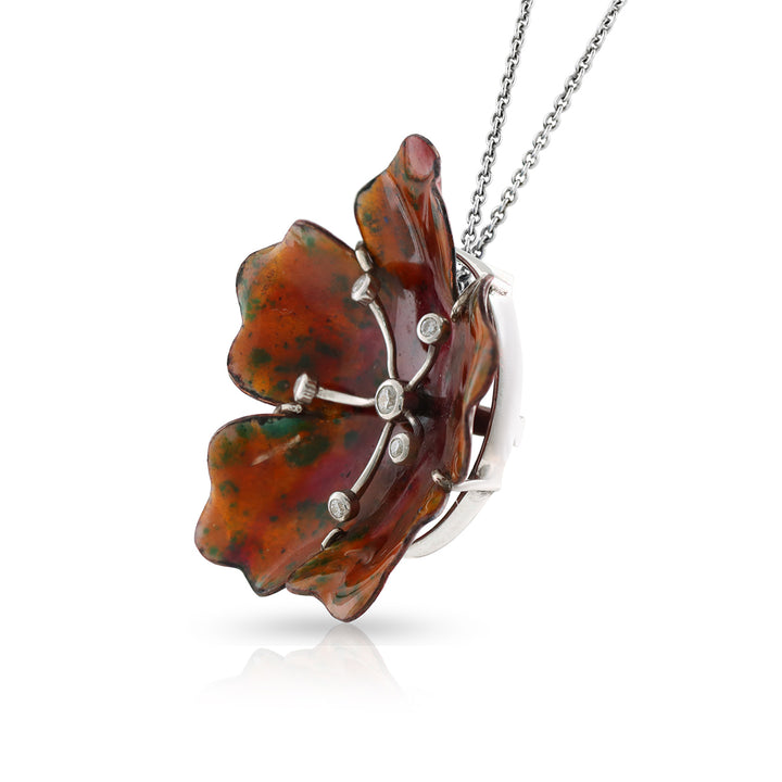 Zircon Studded Enamel Painted Silver Floral Pendant