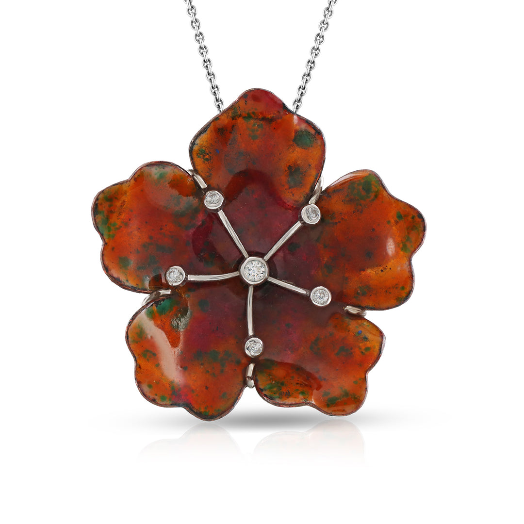 Zircon Studded Enamel Painted Silver Floral Pendant