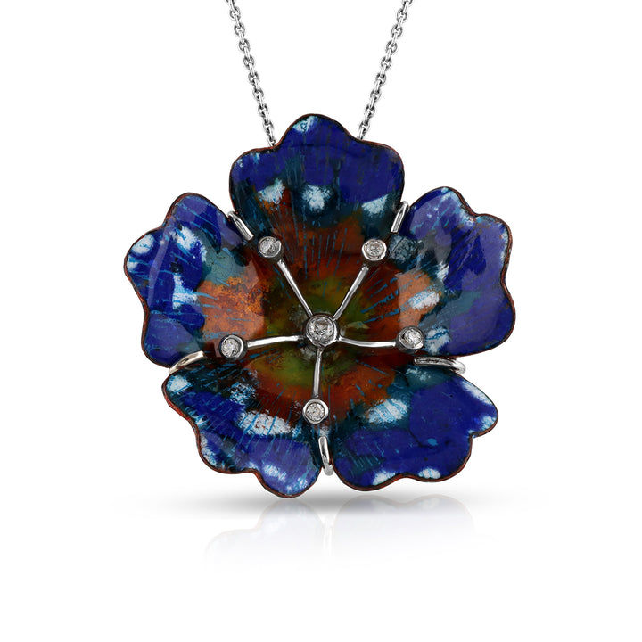 Zircon Graphic Painted Floral Enamel Silver Pendant