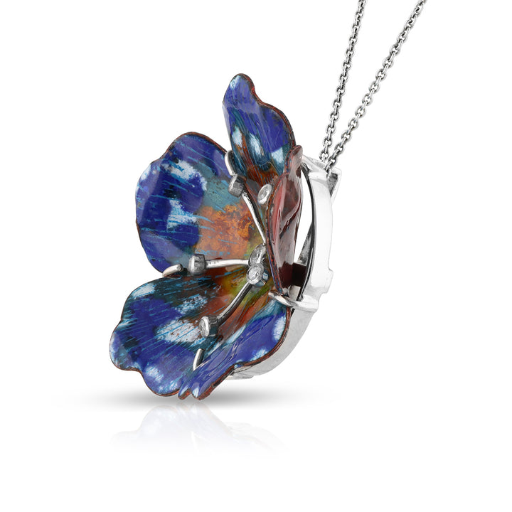 Zircon Graphic Painted Floral Enamel Silver Pendant