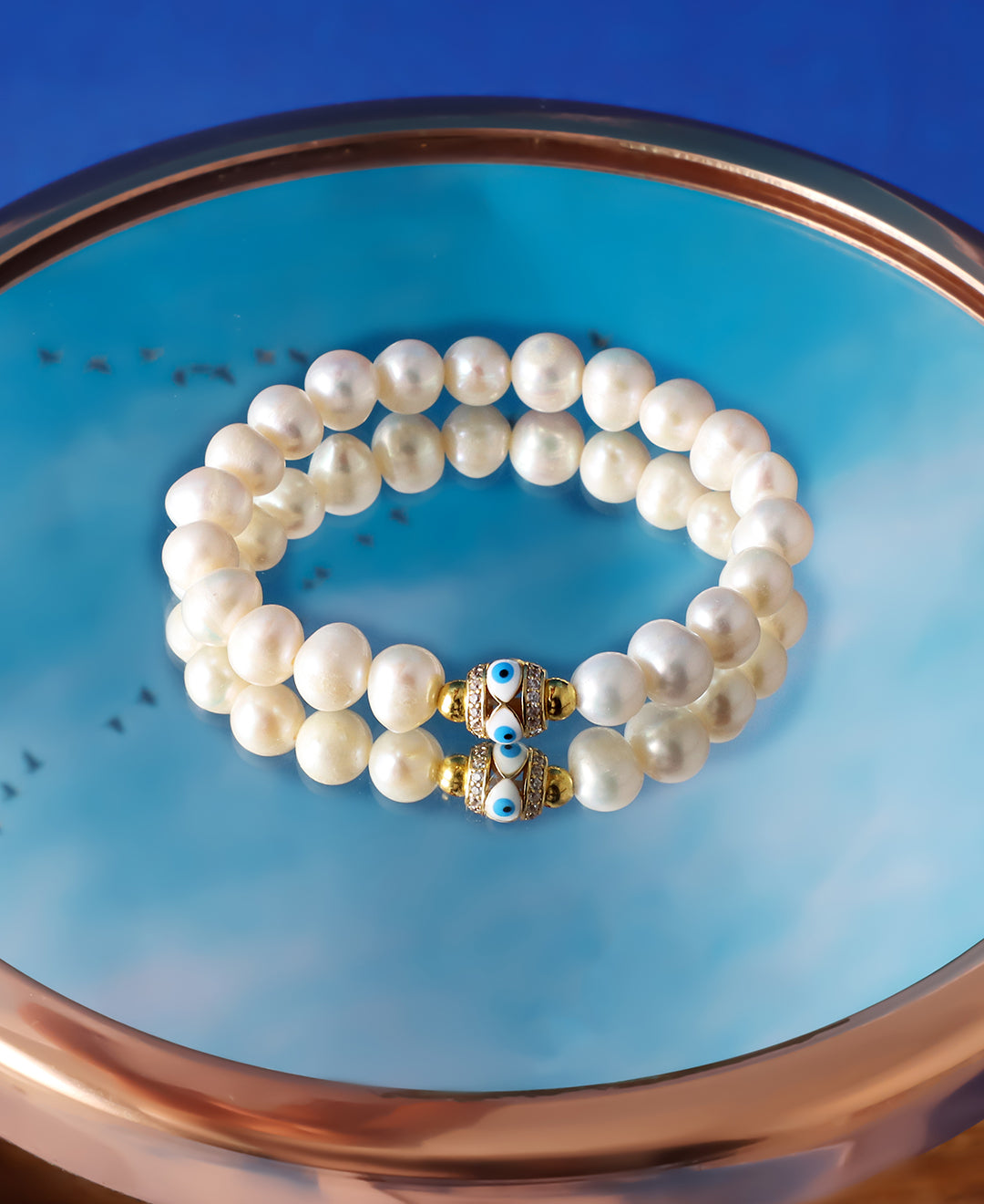 Pearl and Evil Eye Stretch Bracelet