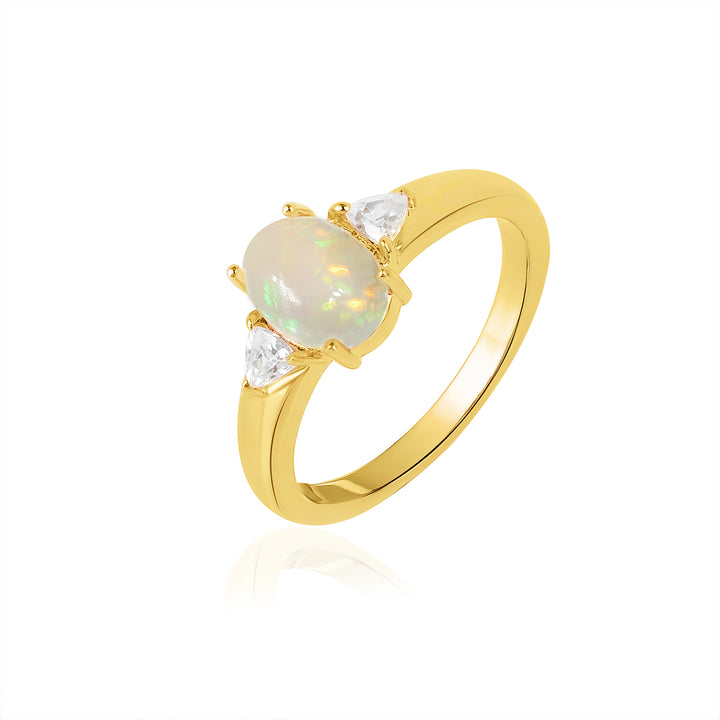 Ethiopian Opal and Zircon Three Stone Silver Ring