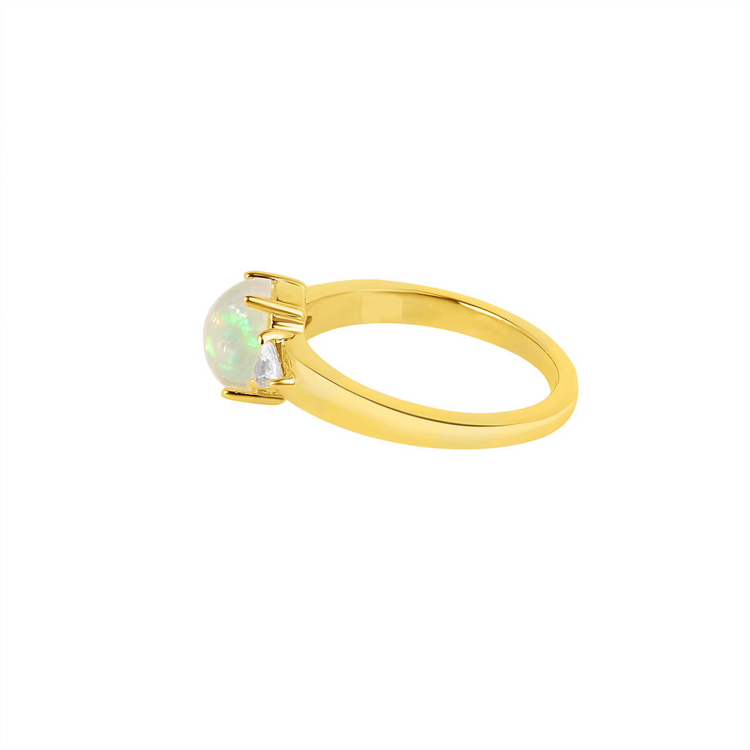 Ethiopian Opal and Zircon Three Stone Silver Ring