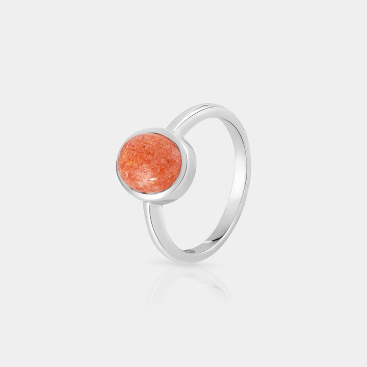 the exquisite Natural Sunstone Cabochon set in a classic solitaire 925 Silver Ring design.