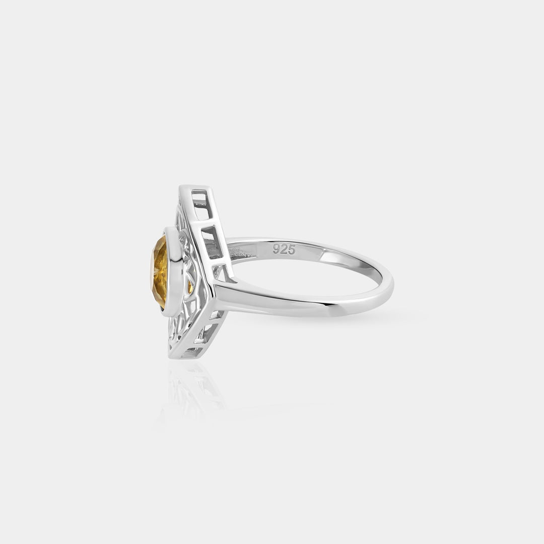 A beautifully presented Natural Yellow Fluorite 925 Silver Solitaire Ring in a ring box, ready to be a cherished symbol of joy, warmth, and sophistication.