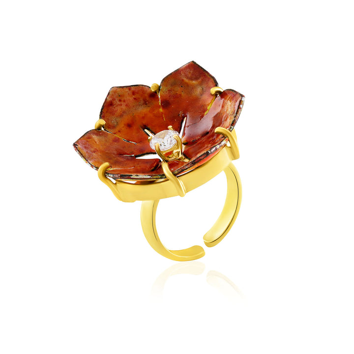 Zircon Graphics Painted Floral Silver Ring