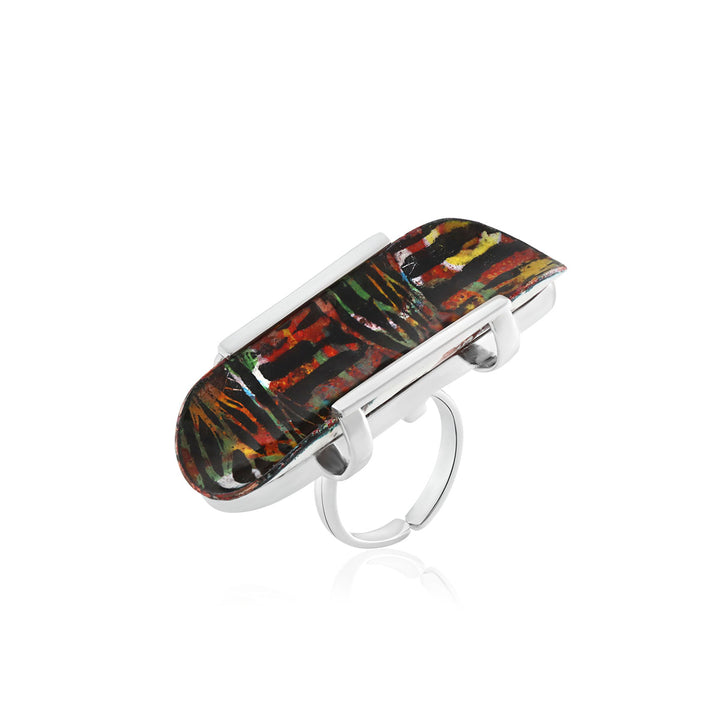 Graphics Painted Skateboard Silver Ring