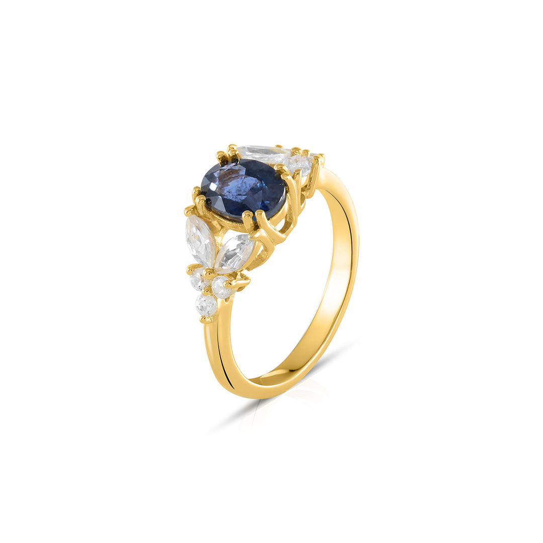 Blue Sapphire and White Zircon Silver Ring