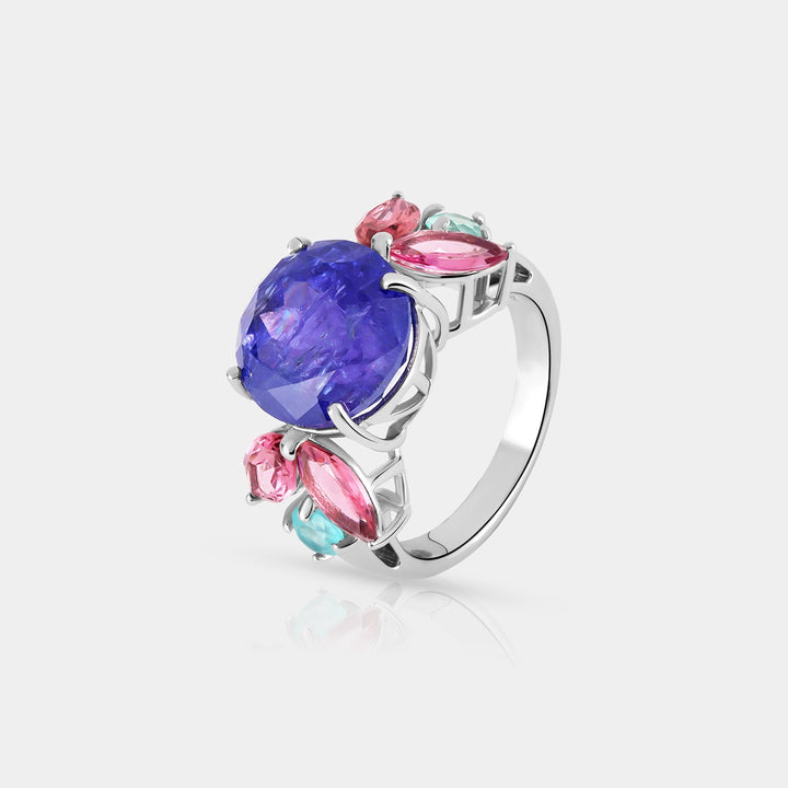 Tanzanite, Pink Tourmaline and Apatite Silver Ring